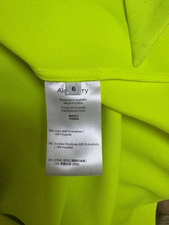 Bow Neck-Scarf Satin Crepe Shirt in Neon Yellow by Alex Perry - Picture 9 of 9